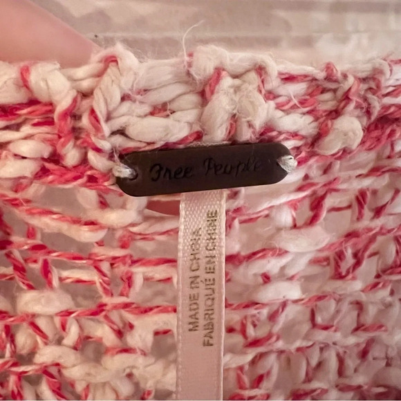 Free People Red White Cotton Linen Blend Open Knit Sweater, Women’s Size Small - Picture 5 of 10